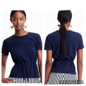 J Crew Tie Waist Pocket T-Shirt in Navy Blue NWT